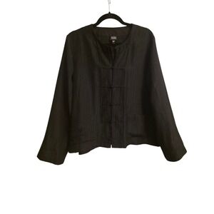 EILEEN FISHER Black Silk Cotton Blend Mandarin Collar Jacket Top Size L